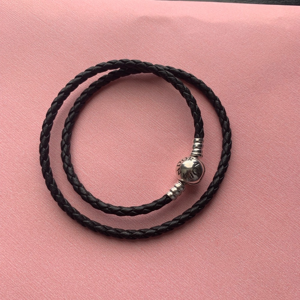 Pandora Double Black Leather Bracelet 13.8”